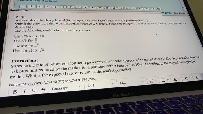  otion Completion Status 3 4 10 11 12 Question 20 Note: