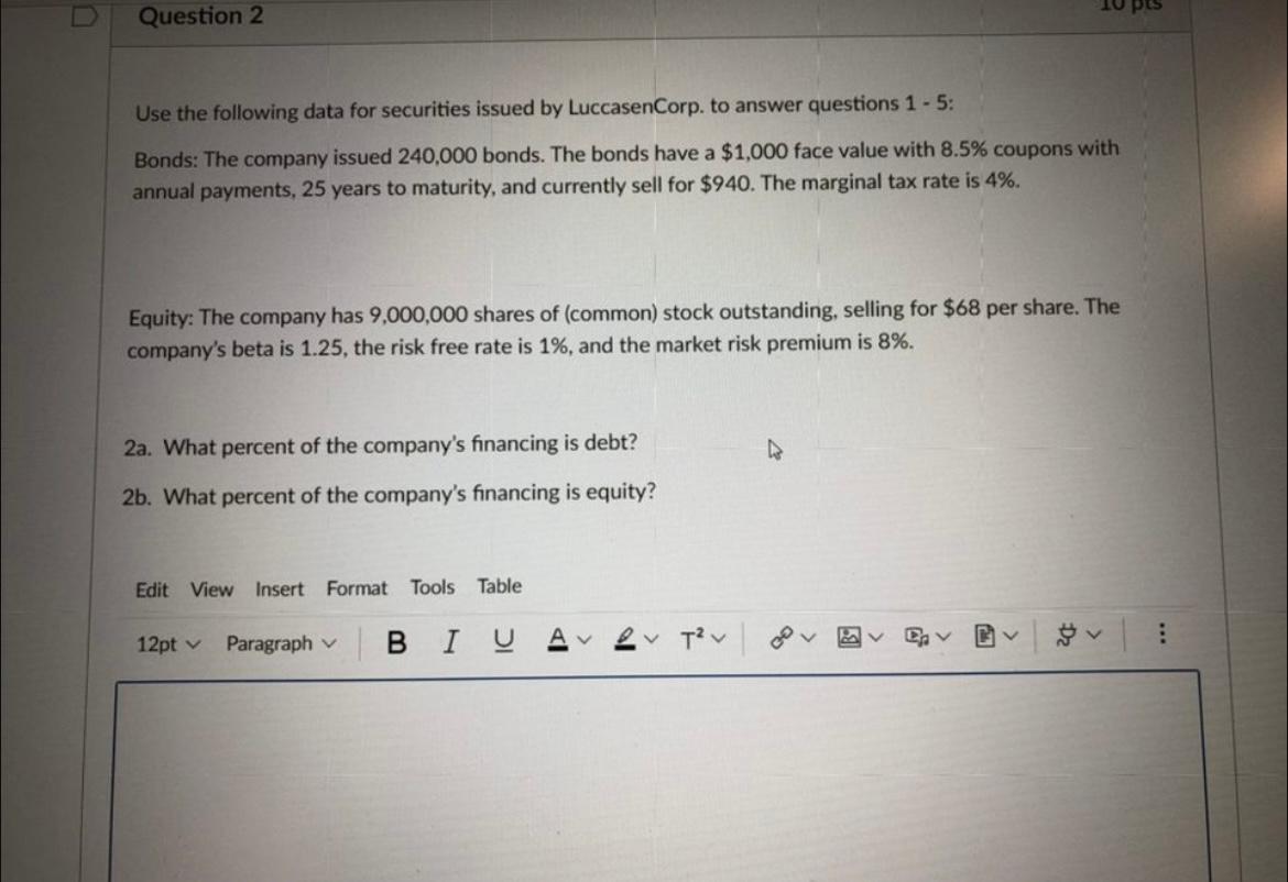 Question 2 10 pcs Use the following data for securities issued