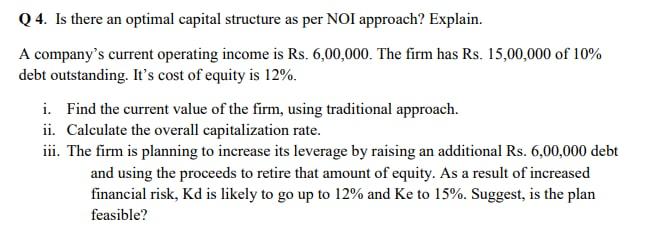 please answer correct Q4. Is there an optimal capital structure as per