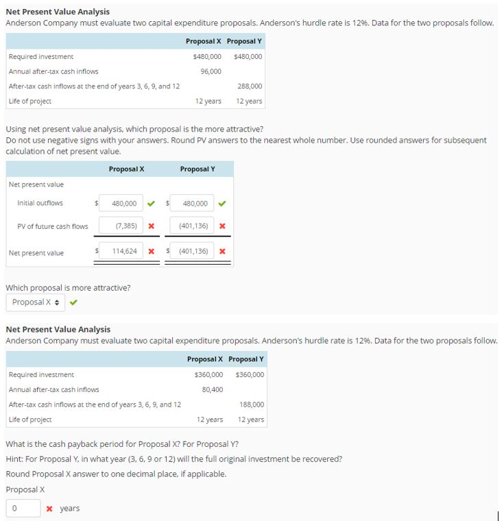  Net Present Value Analysis Anderson Company must evaluate two capital expenditure