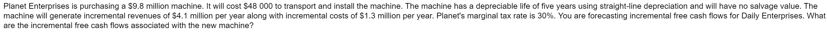  Planet Enterprises is purchasing a $9.8 million machine. It will cost