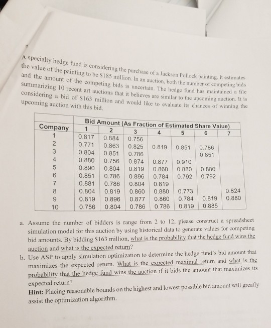 use excel please. A specialty hedge fund is considering the purchase