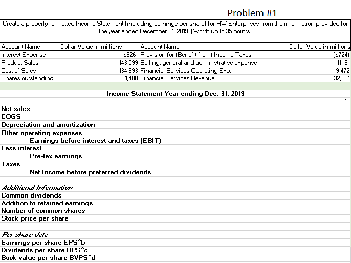  Please show how you calculated each input Balance sheet Problem #1