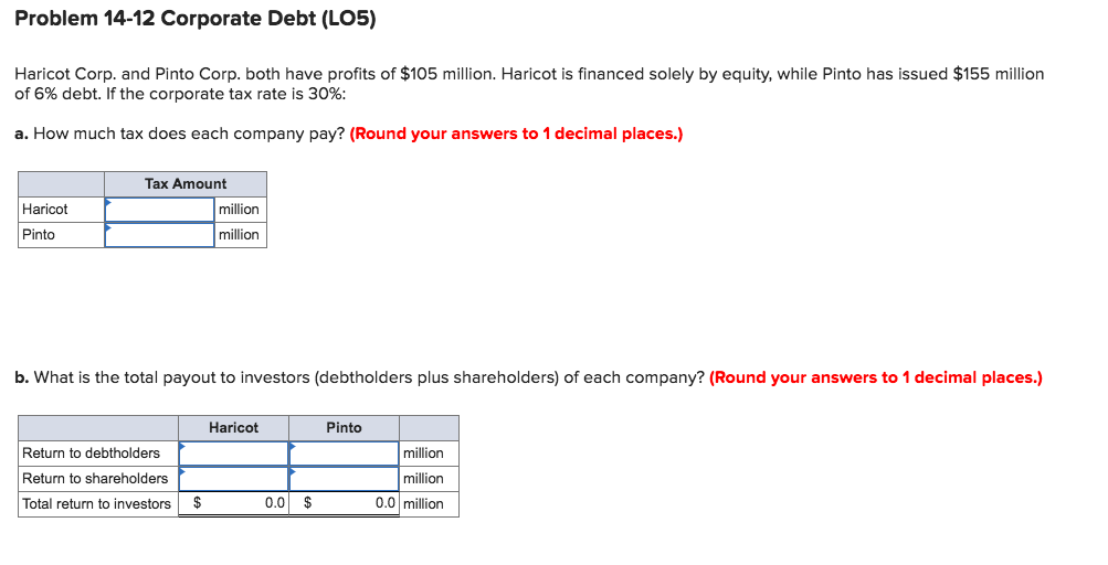 Show your work, please :) Problem 14-12 Corporate Debt (LO5) Haricot Corp.