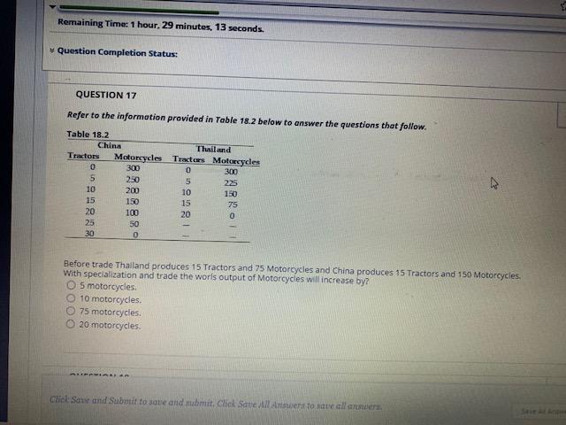  Remaining Time: 1 hour, 29 minutes, 13 seconds. Question Completion Status: