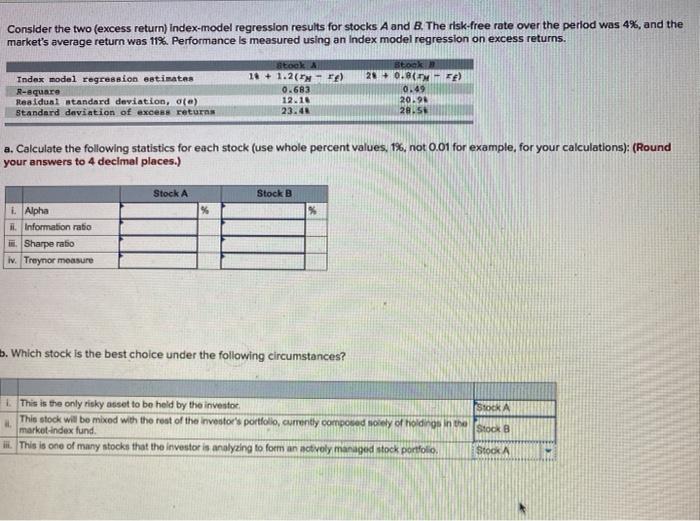 and B. The risk-free rate over the period was 4%, and the