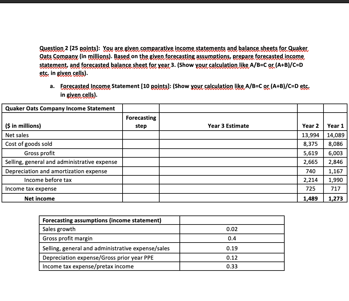  Question 2 [25 points]: You are given comparative income statements and