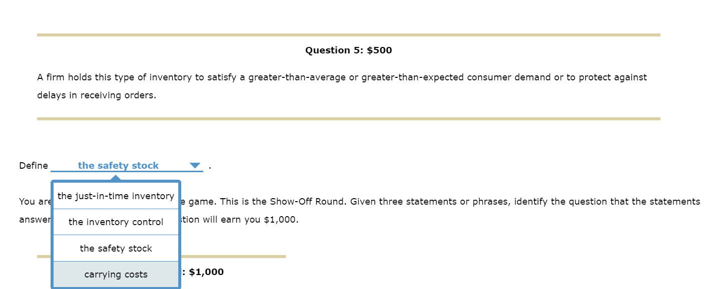 a firm's total carrying and ordering costs. Define stock-out costs total ordering
