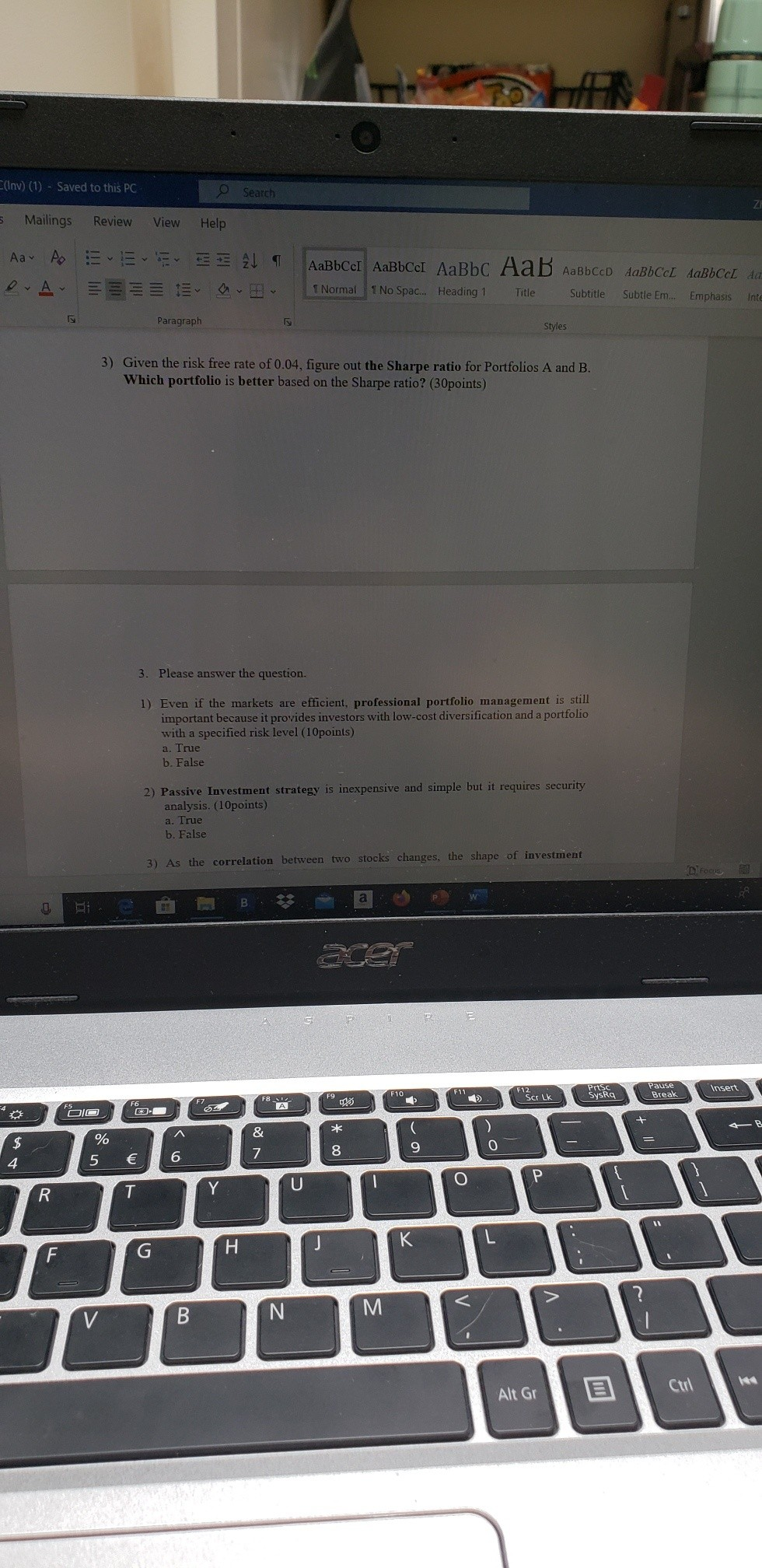 please help with questions 1 and 2. Inv) (1) - Saved to