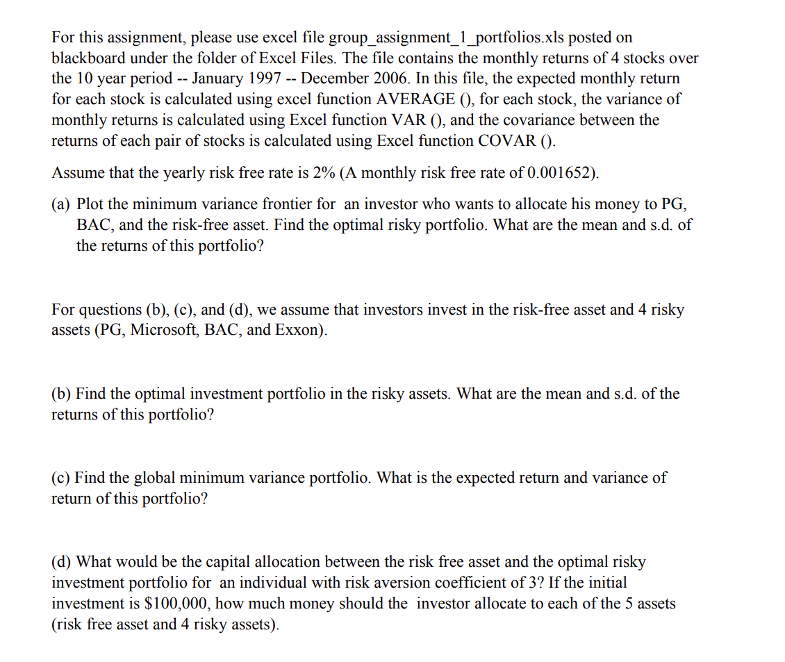 D E 1 Date PG Microsoft BAC Exxon 2 2/3/1997 0.039059 -0.04394