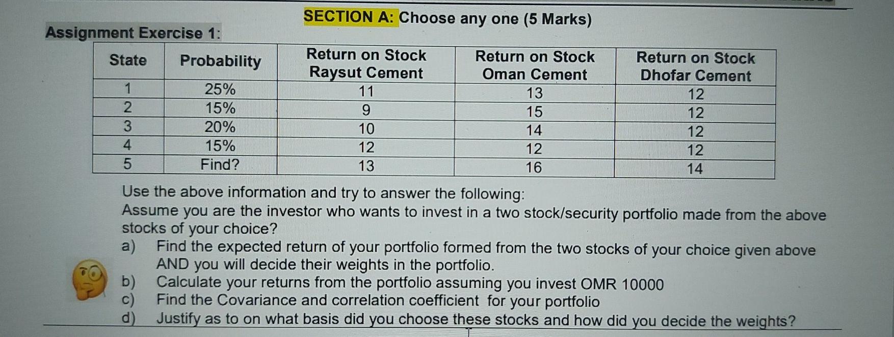  SECTION A: Choose any one (5 Marks) Assignment Exercise 1: State