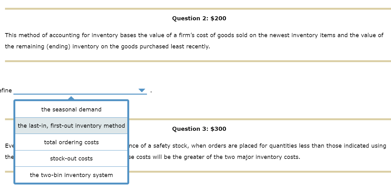 them in house. Define the outsourcing stock-out costs the outsourcing Question 2: