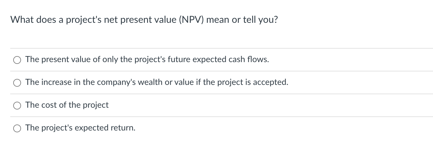  What does a project's net present value (NPV) mean or tell