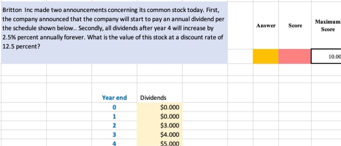  Answer Score Britton Inc made two announcements concerning its common stock