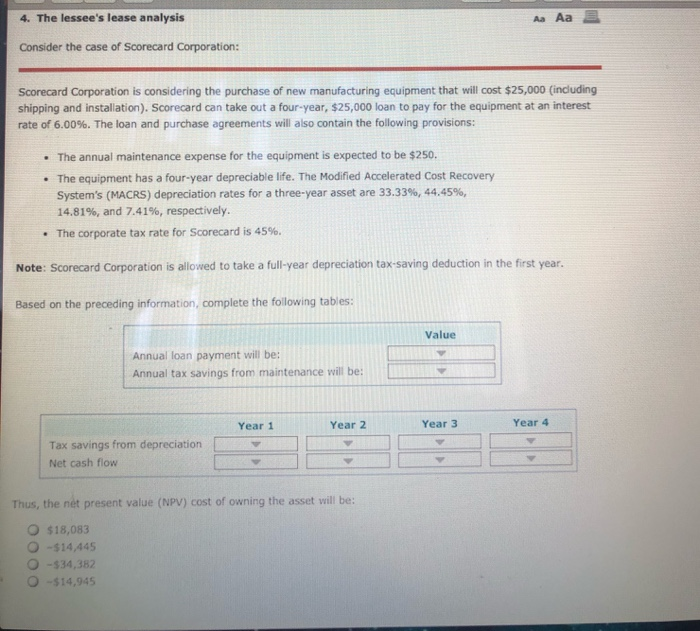  4. The lessee's lease analysis Aa Aa Consider the case of