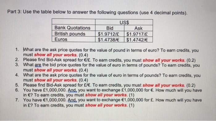  Part 3: Use the table below to answer the following questions