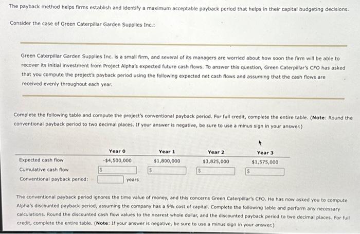  Please help solve! The payback method helps firms establish and identify
