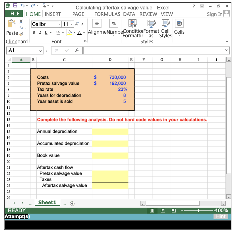 Show work using excel formula please. ... ? 9 x X Calculating