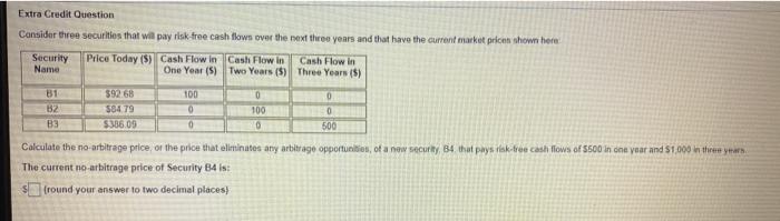  Extra Credit Question Consider three securities that will pay risk-free cash