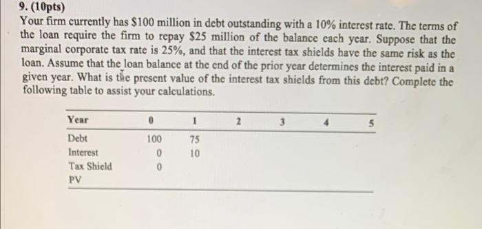 please help complete the table as well, thank you! 9. (10pts) Your