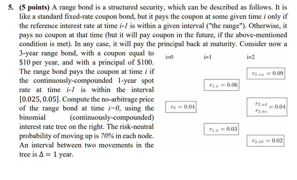 5. (5 points) A range bond is a structured security, which