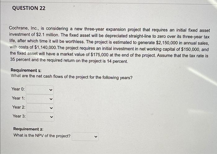 new three-year expansion project that requires an initial fixed asset investment of