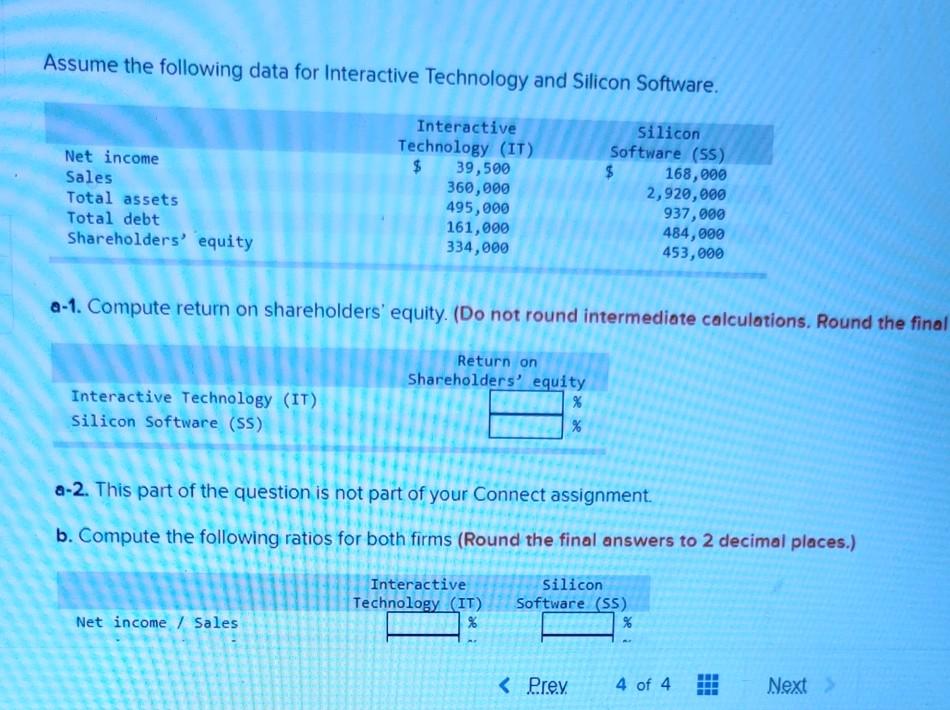Assume the following data for Interactive Technology and Silicon Software. Net