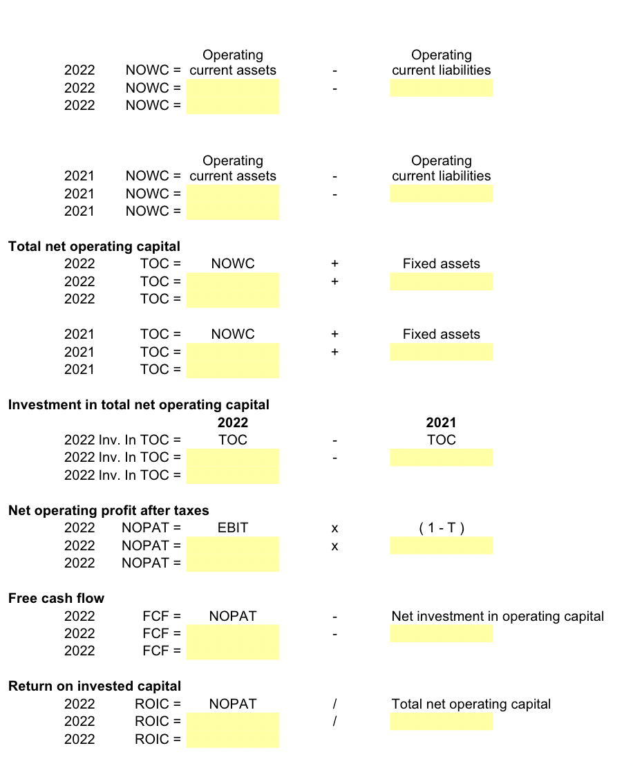 capital, total net operating capital, net operating profit after taxes, free cash