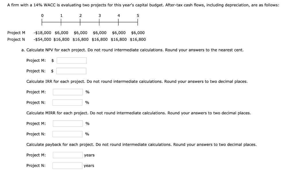 A firm with a 14% WACC is evaluating two projects for