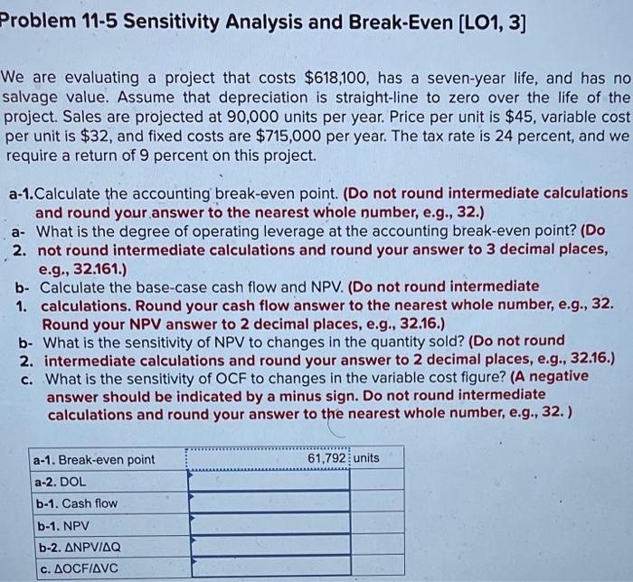  include all the formulas & calculations, please! Problem 11-5 Sensitivity Analysis