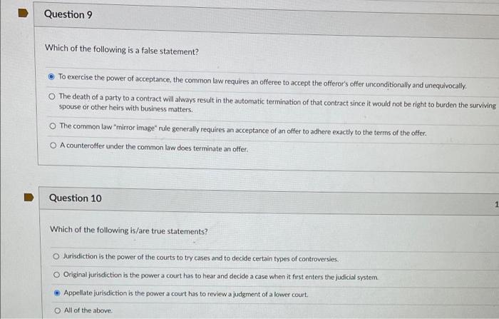 please help me check if answers are correct Question 9 Which of