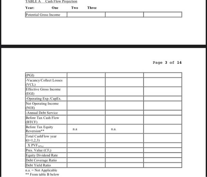  TABLE A Cash Flow Projection Year: One Two Potential Gross Income