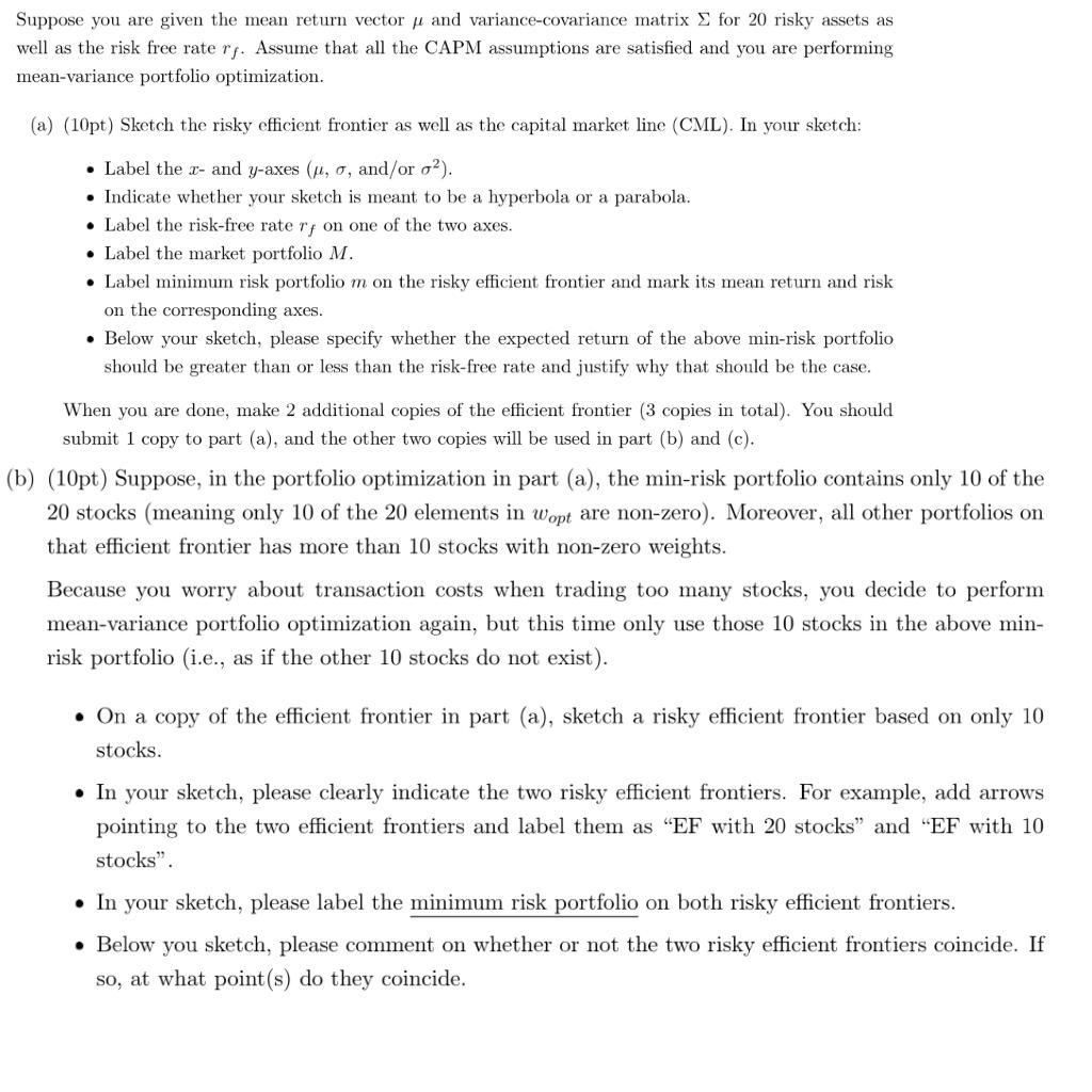 Suppose you are given the mean return vector p and variance-covariance