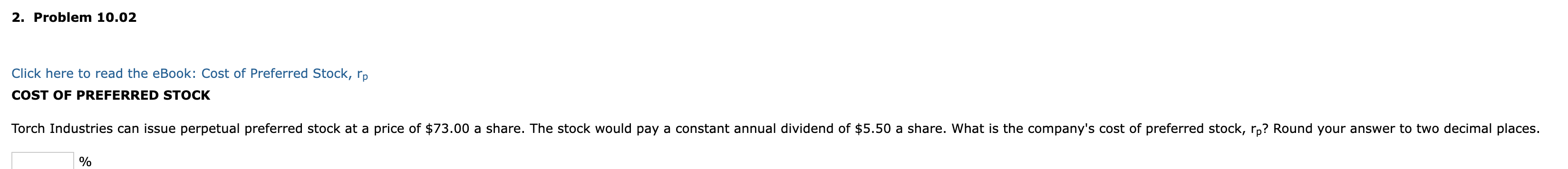 2. Problem 10.02 Click here to read the eBook: Cost of