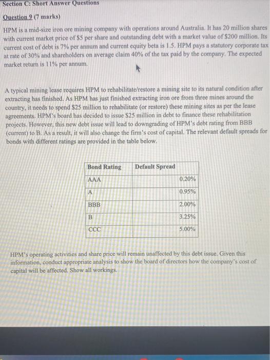  Section C: Short Answer Questions Question 2 (7 marks) HPM is
