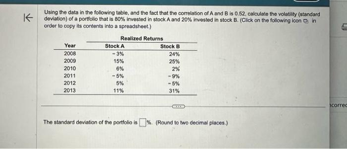  Using the data in the following table, and the fact that