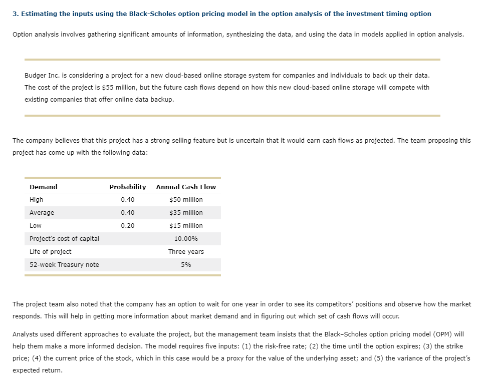  3. Estimating the inputs using the Black-Scholes option pricing model in