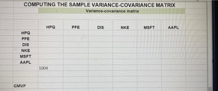returns and then the sample variance covariance matrix for the six stocks.