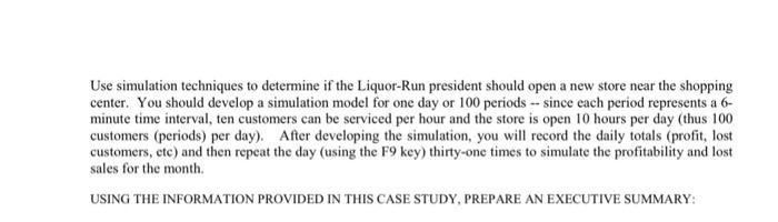 case study, develop a simulation model in Excel and prepare a short