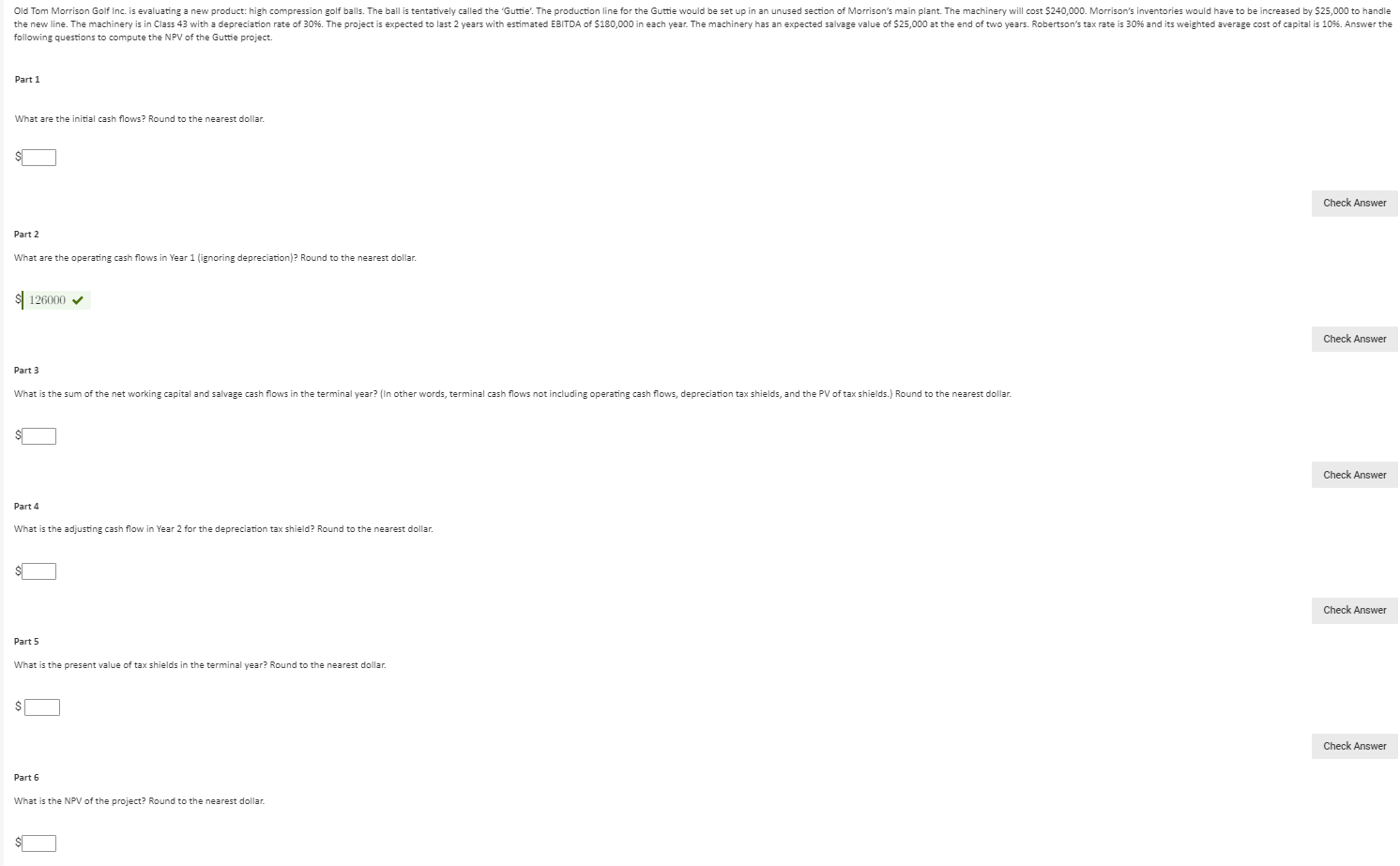 Old Tom Morrison Golf Inc. is evaluating a new product: high