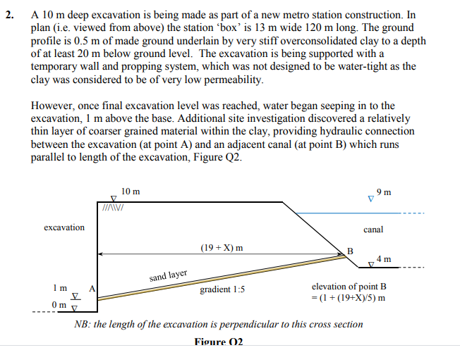 X = 1.8 2. A 10 m deep excavation is being made
