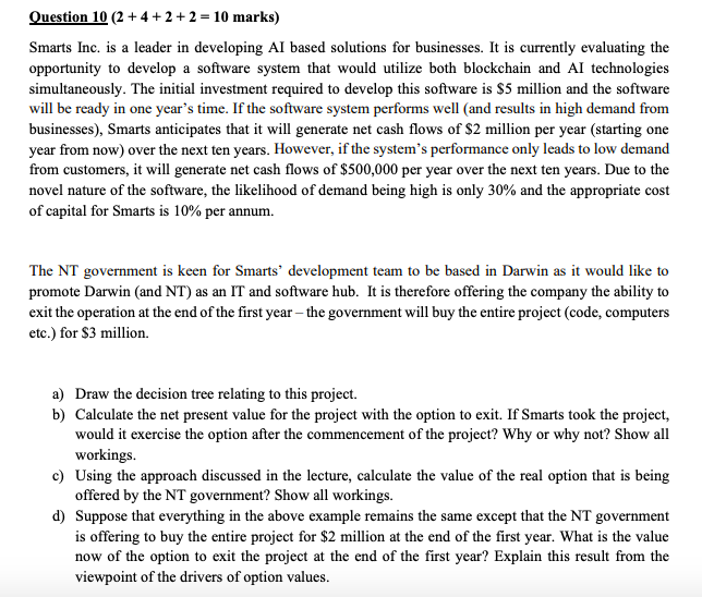  Question 10 (2 + 4 + 2 + 2 = 10