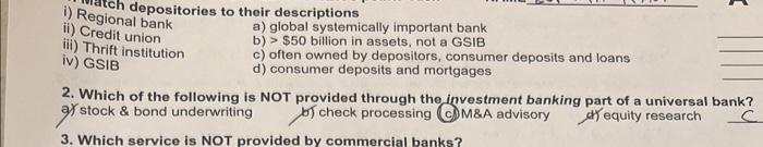 please answer 1 & 2 i) Regich depositories to thoir descriptions ii)