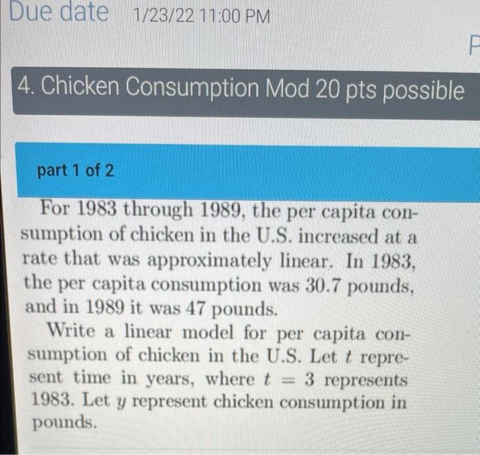 For part 1 answer choices are either 1- y= t + 22.55