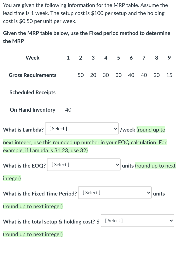show work dont use excel please. You are given the following