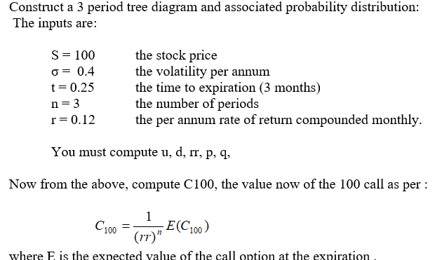Construct a 3 period tree diagram and associated probability distribution: The