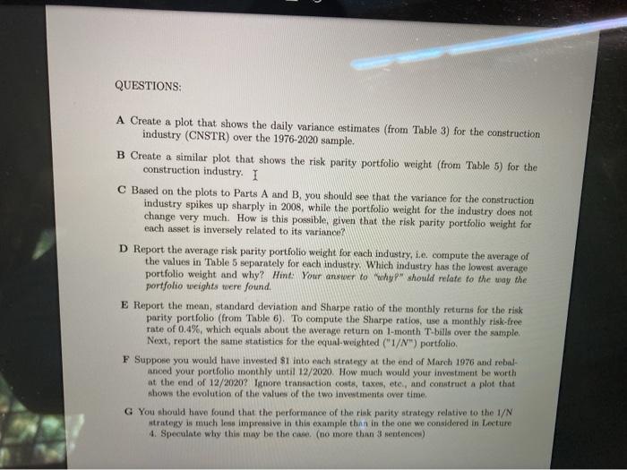 porfolio management QUESTIONS: A Create a plot that shows the daily variance