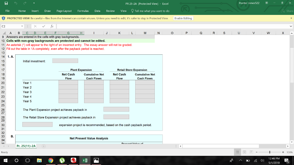 analysis Obj. 2, 3 Elite Apparel Inc. is considering two investment projects.