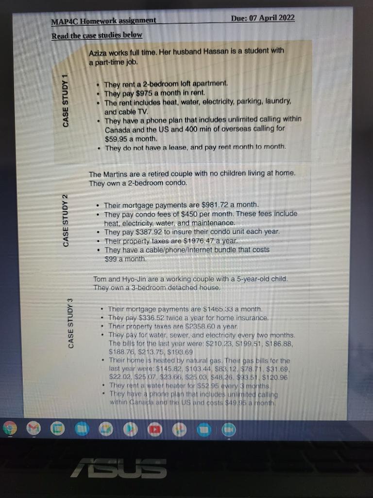 Due: 07 April 2022 MAP4C Homework assignment Read the case studies