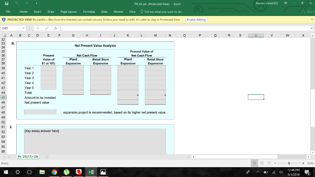 The estimated net cash flows from each project are as follows: EXCEL